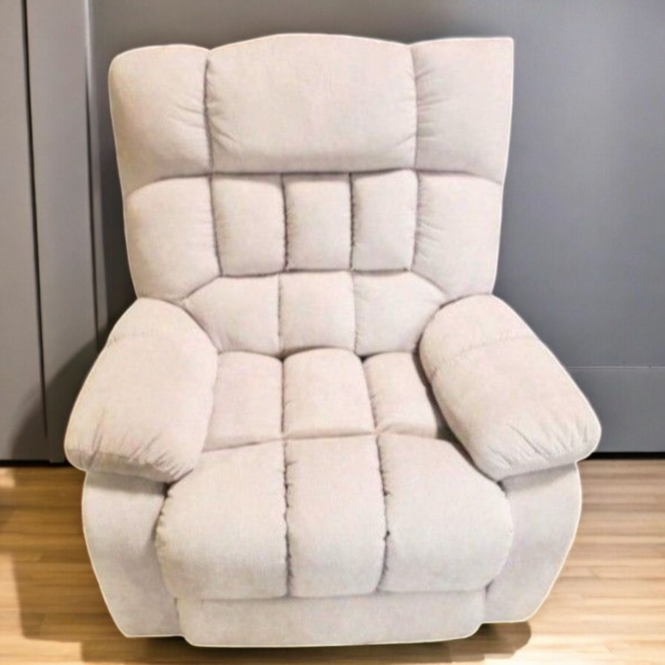 New Plush Oversized Beige Manual Recliner Reclining Chair