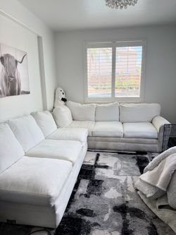 White Fabric L-Shaped Sectional Sofa