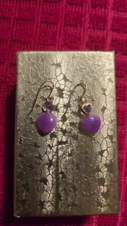 Pair of 14k Gold Purple Jade Earrings