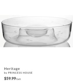 Vintage Princess House Handblown Crystal Heritage Chip N' Dip Bowl Etched Vines