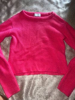 Hot Pink Cropped Waffle Knit Sweater