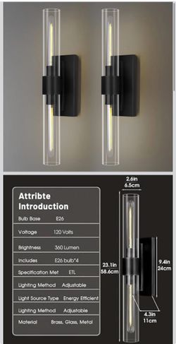 Modern Wall Sconces, 22.8in Black, 2-Light Indoor Wall Mounted Sconces, Bathroom Vanity Light for Living Room, Bedroom, Staircase   249  200$