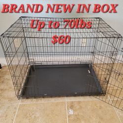New IN Box! L'xl Dog Crate 2 Doors With Tray Up To 70lbs Folding Puppy Dog Kennel Animal Cage Add A Bed For $15 