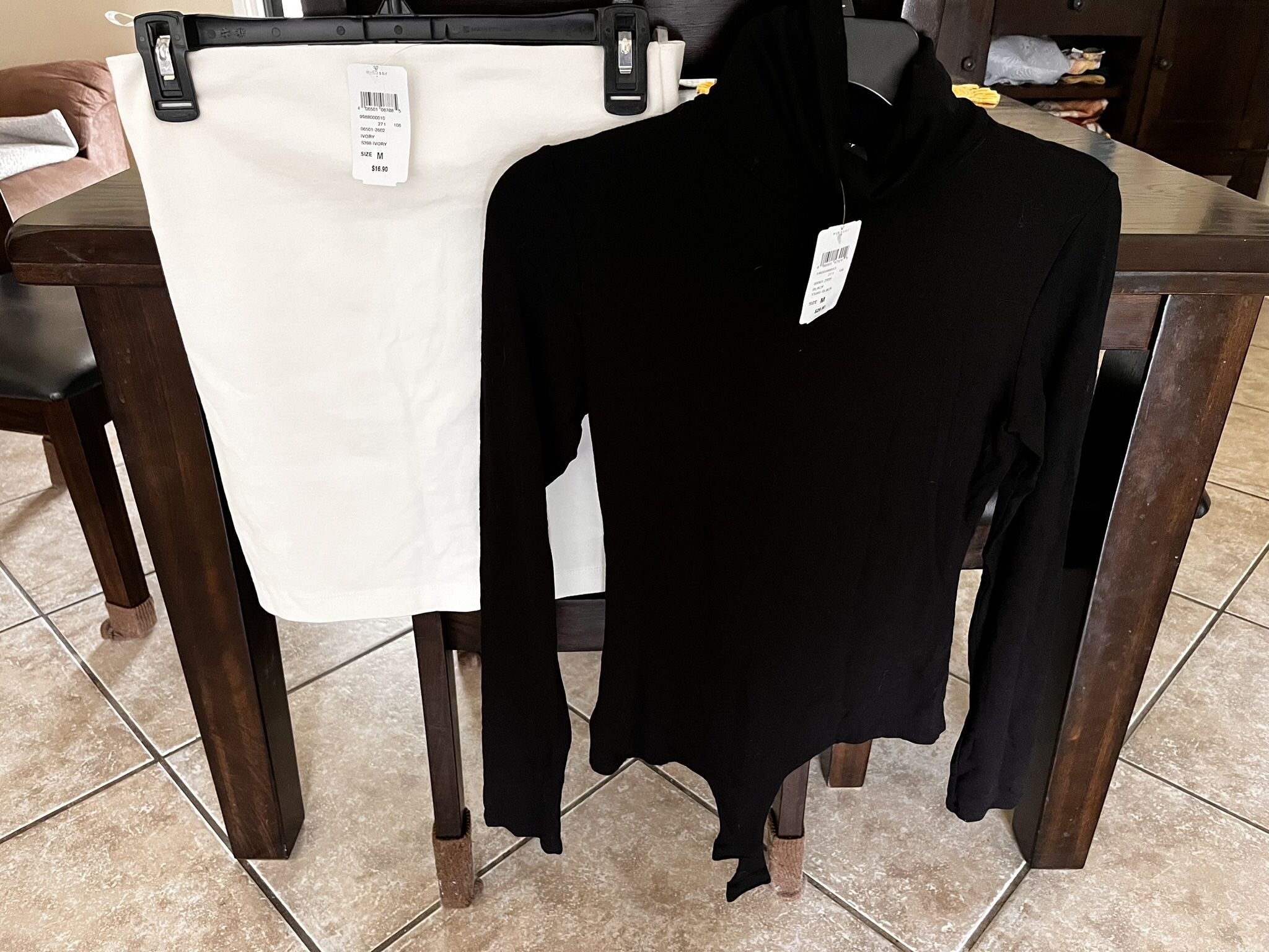 Black Body Suit With Off white Skirt, Size Medium