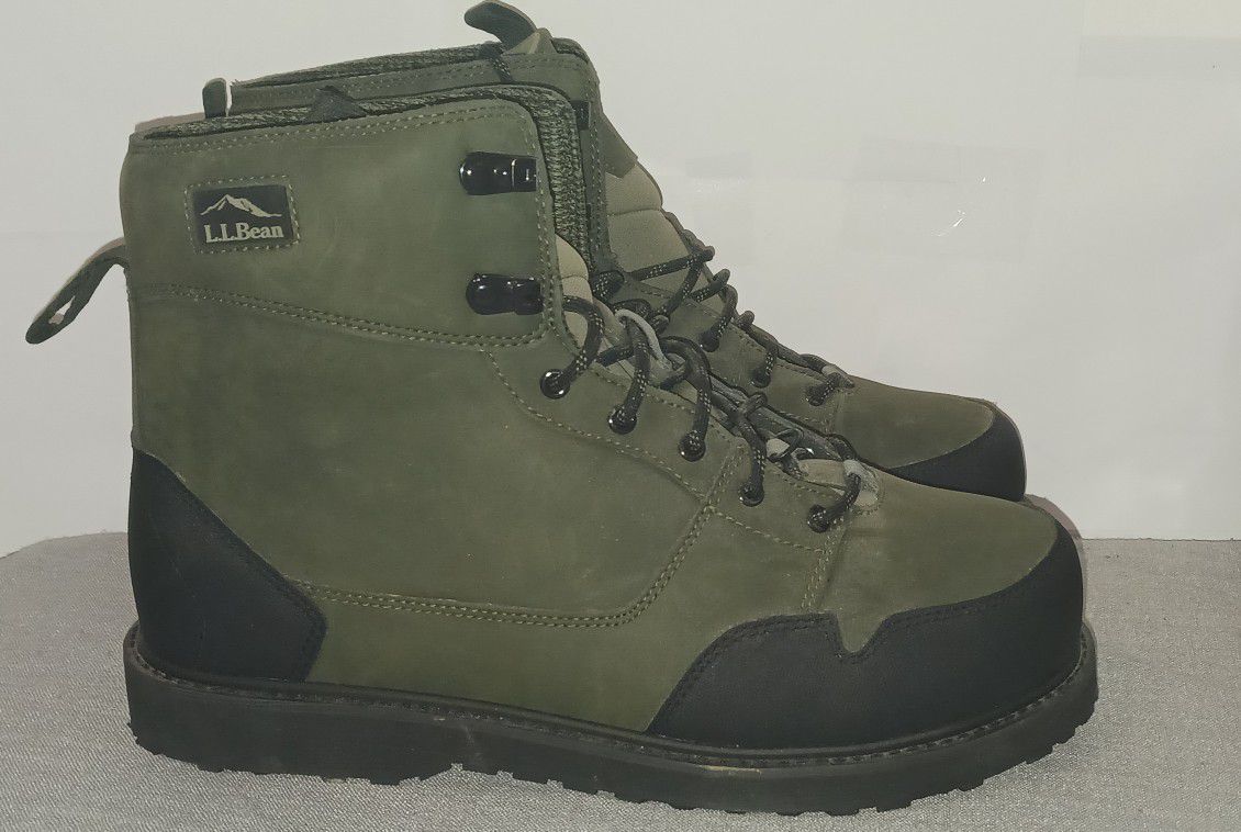 L.L. BEAN Men's Sz 10 Medium Green Leather Fishing/Snow/Hiking Boots. Only Tried On Once Never Worn Outside