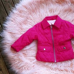 Cat & Jack Baby Girl 12 Months Hot Pink Quilted Jacket Coat - Fleece Lined - 12M