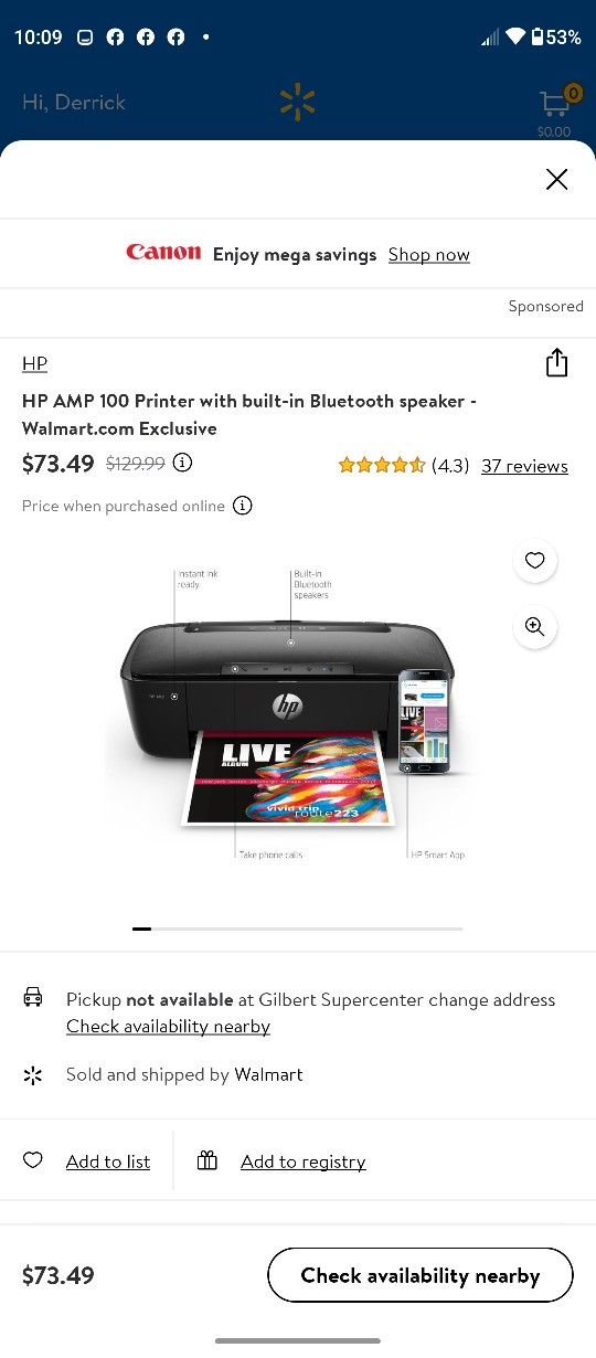HP AMP Printer With Bluetooth Speaker