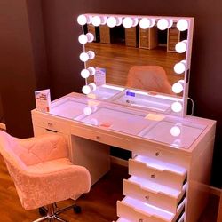 Vanity Table, Mirror And Chair