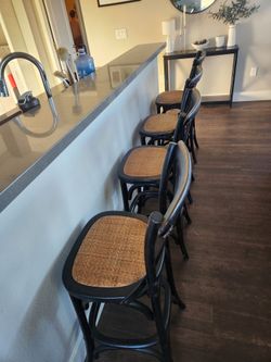 Set of 4 Black Wood Counter Stools
