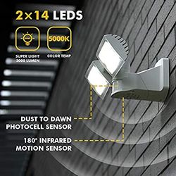 LUTEC 3000 Lumen 32 Watt Motion Activated Integrated Floodlight Outdoor with Motion Sensor, 5000K Daylight, Dusk to Dawn, Waterproof Exterior Security