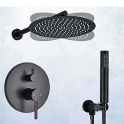 Shower System Matte Black with High Pressure 10 Inches Rain Shower Head and Hand Shower Bathroom Wall Mounted Rain Shower Fixture Rough-In Valve Body 