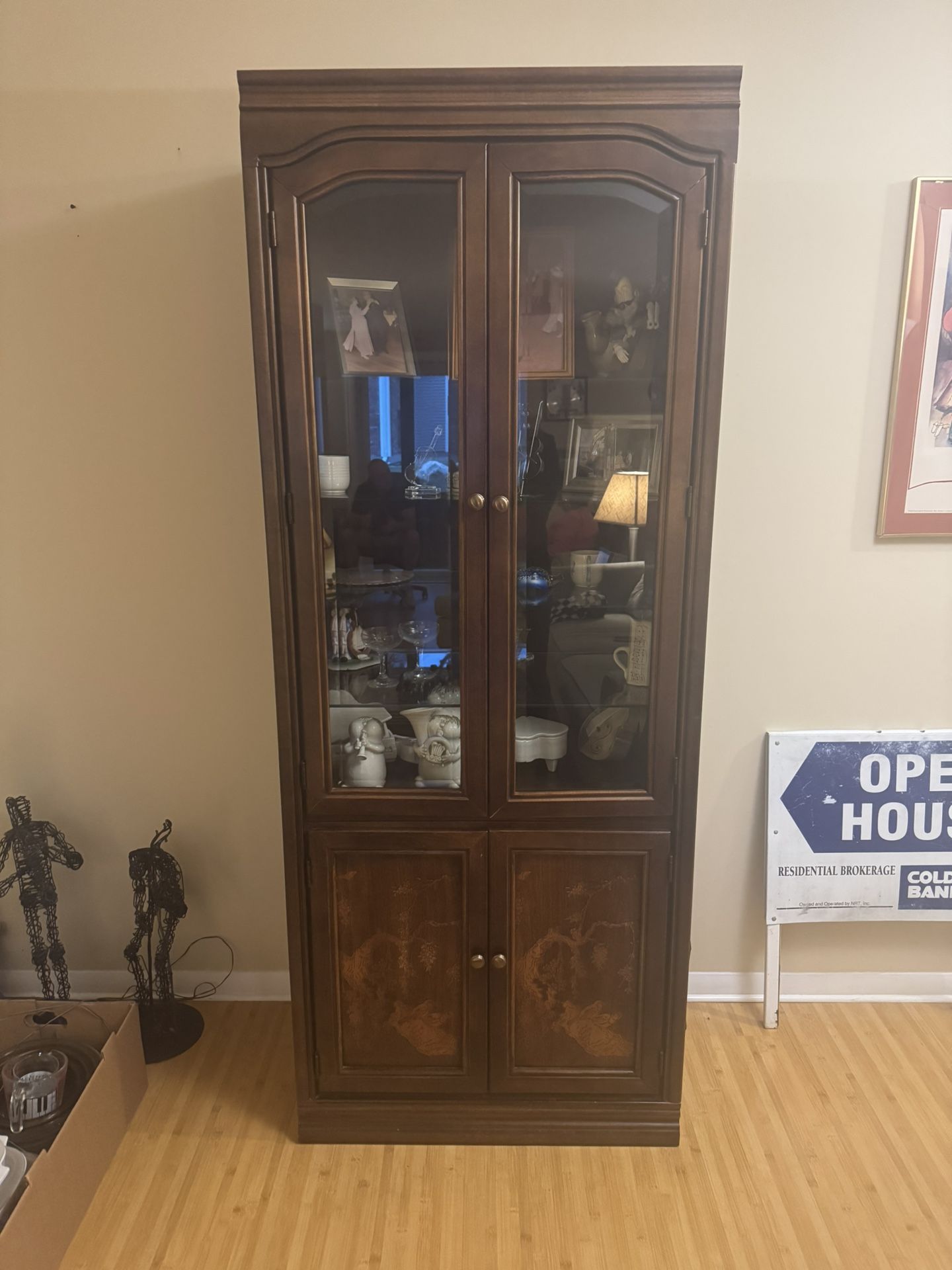 Vintage Hand Carved Mahogany Lighted Display Case