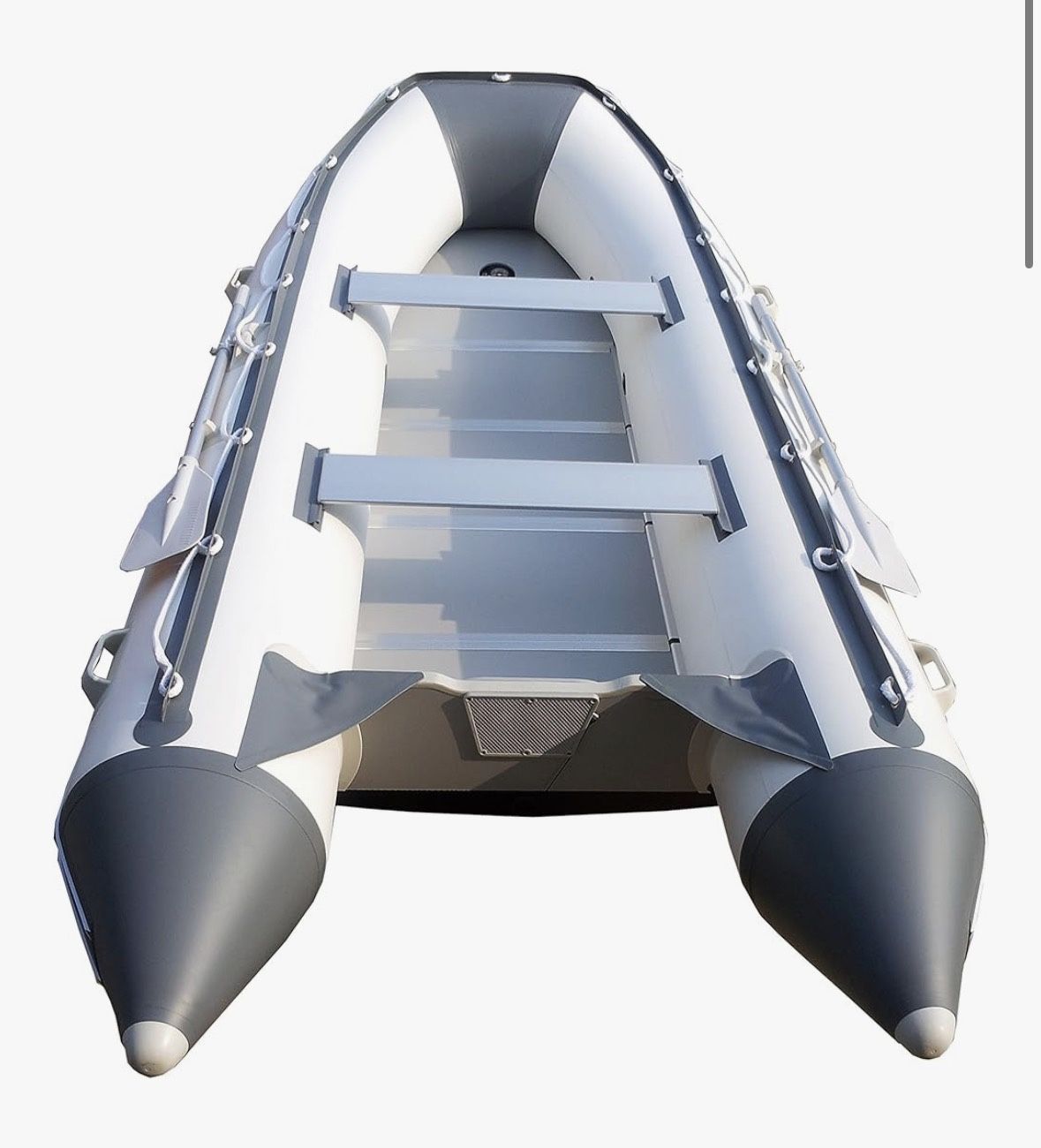 Newport 12ft 6in Catalina Inflatable Dinghy Boat Transom Sport Tender - 6 Person - 20 Horsepower USCG Rated, White/Gray NIB