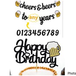 Birthday banner & cake topper bundle
