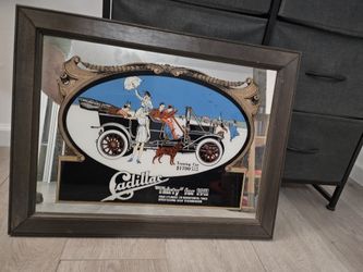Vintage Cadillac trinity advertising mirror framed