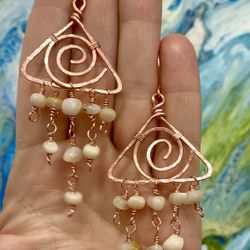 Handmade Copper Triangle Chandelier Earrings