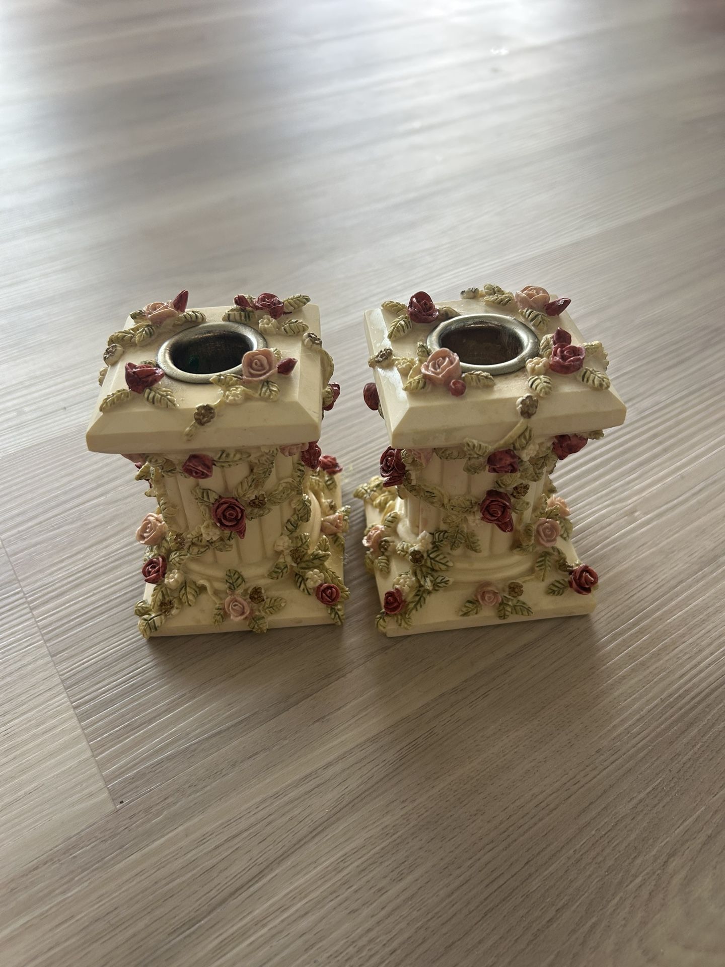 2 Floral Pillar Candle Holders