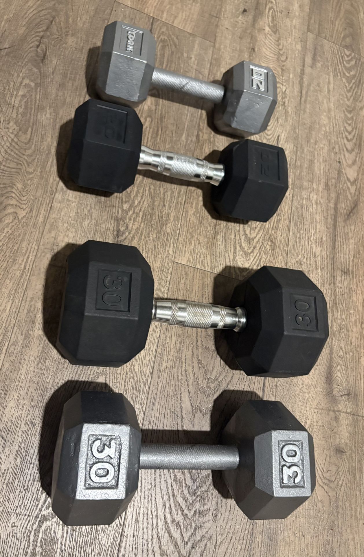 Miss-match (Iron/Iron Rubber Coat) Set Of Cast Iron Dumbbells: 20s & 30s Total: 100 lbs