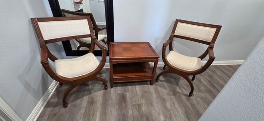 Vintage Style Accent Chairs & Side Table – 3 Piece Set