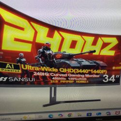 SANSUI 34 INCH 240HZ ULTRAWIDE CURVED GAMING MONITOR UWQHD 3440 X 1440, 1500R, HDR400, FAST VA PIP/PBP, AIPQ 9 VISUAL ENHANCE