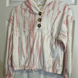 Girls size , Silky Pink and white tie dye hoodie by Belle Du Jour, Large Size 