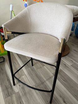 Modern Boucle Counter Stool with Gold Accents