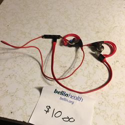 red bluetooth earbuds
