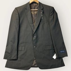 Joseph & Feiss Mens Herringbone Suit Jacket Pinstriped Dark Brown Blazer Sz 46L