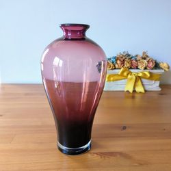 Art Glass Amethyst Purple Plum Clear Vase