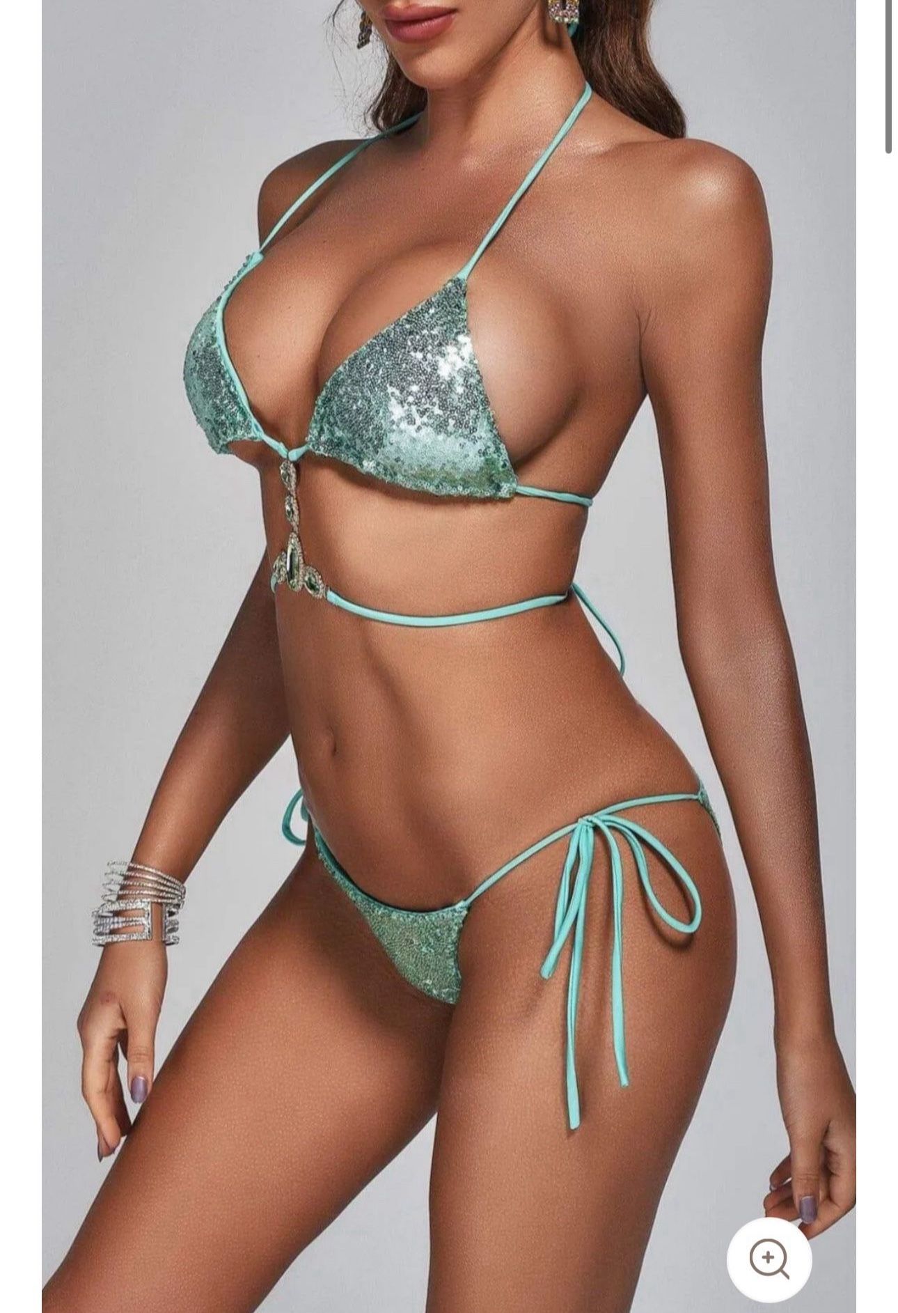 Halter Sleeveless Sequin Diamond Bikini