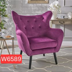 ✨️ nobles house Arm Chair Fuchsia Velvet Mid-Century Upholstered Armchair, Button-Tufted Wingback w6589
