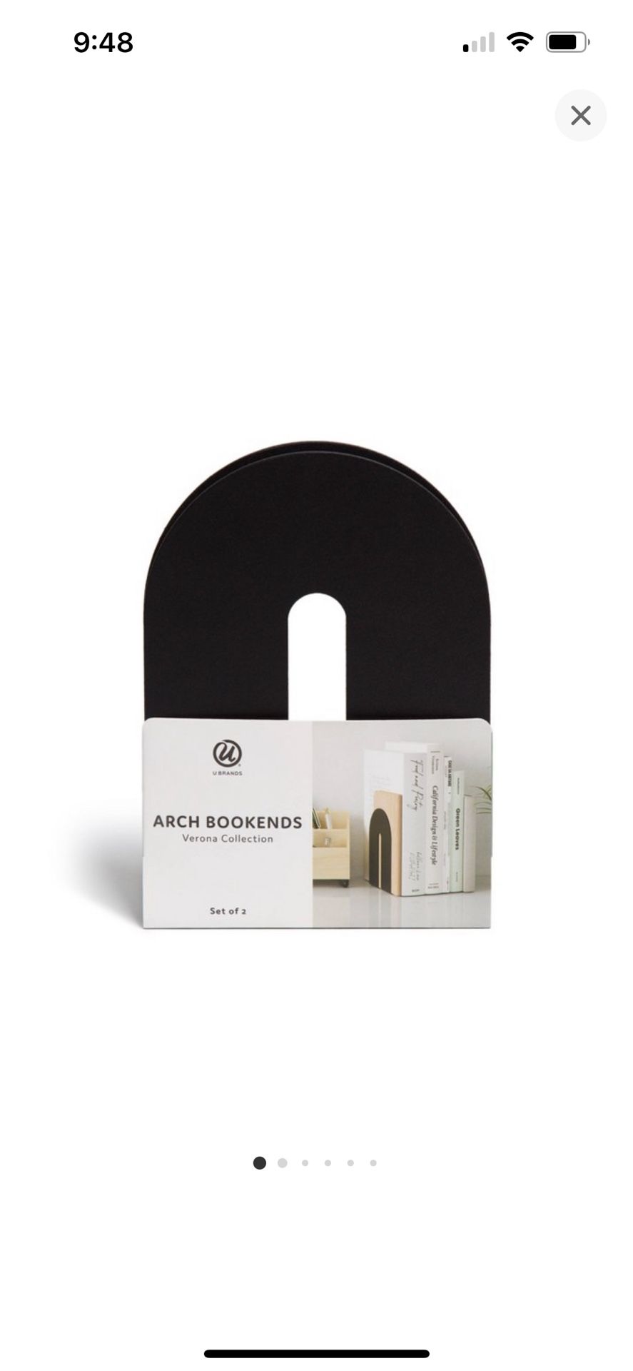 U Brands 2 pk Verona Bent Metal Arch Bookends - Black