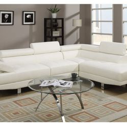 White Faux Leather Sectional Sofa 
