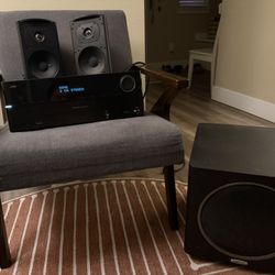Stereo set - Harmon Kardon AV Receiver, Definitive speakers, Polk Subwoofer 