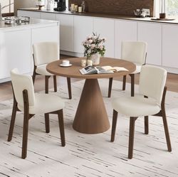 18”H Modern Farmhouse Wooden Dining Chairs, Linen (Set of 4)