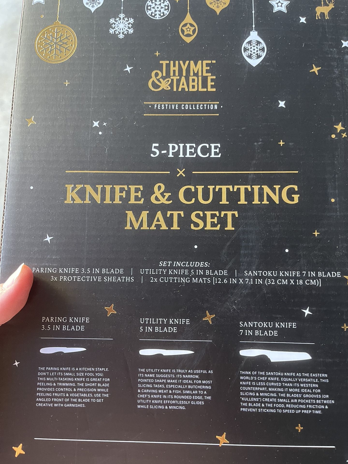 Thyme & Table 5 Piece Knife & Cutting Mat Set Festive Collection