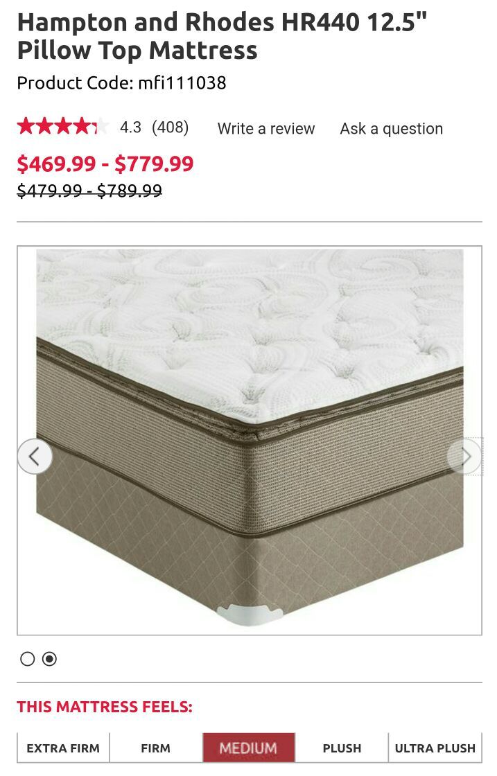 Hampton and rhodes pillow top mattress discount