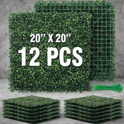New In Box 12 Pcs Sunnyglade 20x20 Inch 20 in. x 20 in Artificial Plants Boxwood Hedge Greenery Panels Green Wall Decor Milan Grass Privacy Fence Wed