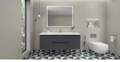 Bohemia 60 in. W Bath Vanity in High Gloss Gray with Reinforced Acrylic Vanity Top in White with White Basin