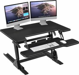 SHW 36” Height Adjustable Standing Desk Converter Sit to Stand Riser Black