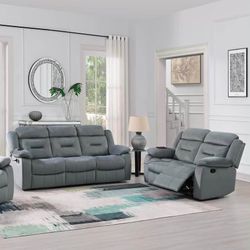 New Grey Velvet Reclining Couch / Love Seat.  Free Delivery!