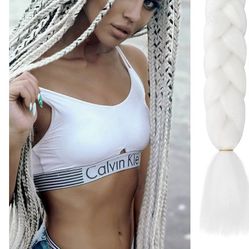 Solid White  Hair Extension Jumbo Box Braiding Hair Synthetic Fiber for Twist Braiding Hair 24"White