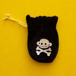 Monkey Pirate Black Velour Drawstring Pouch