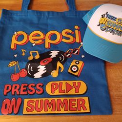 Pepsi Cola Press Play on Summer hat and tote bag