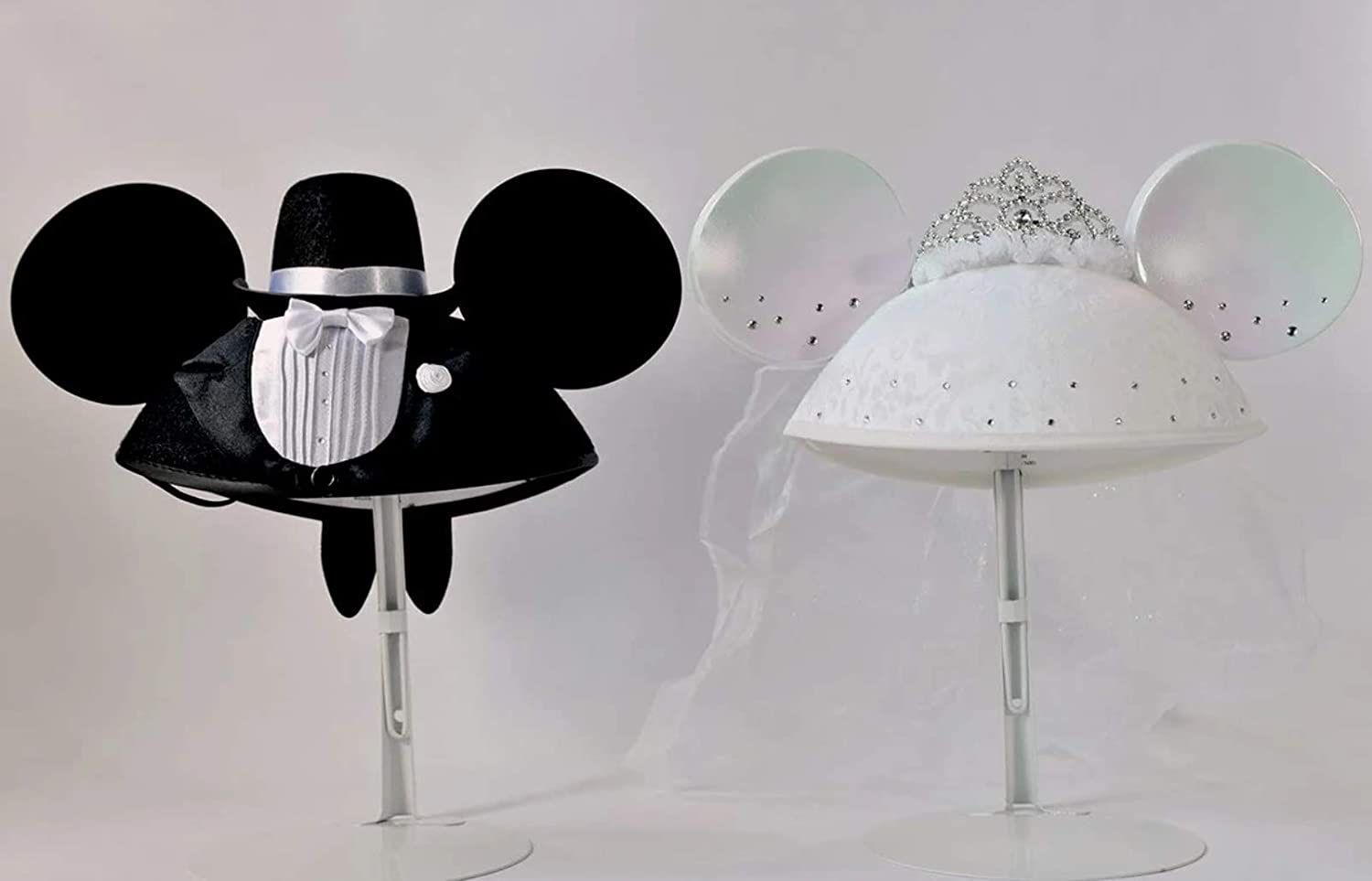 Mickey & Minnie Bride & Groom Hats. Great for pictures and wedding. Disneyland is opened!