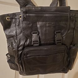 Brand New Black Leather Backpack Lots Of Pockets 