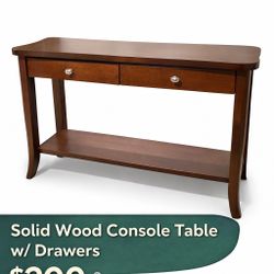 Solid Wood Console Table w/ Drawers & Shelf – Great Condition