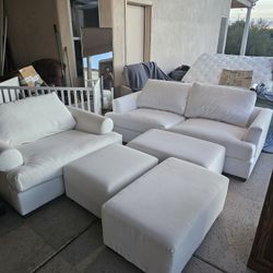 Pottery Barn White Couch And Loveseat With Ottomans