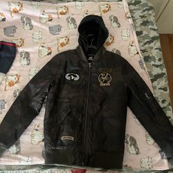 XRAY Jeans Green Camoflage Aviation Airforce Patch Bomber Jacket Full Zip Up