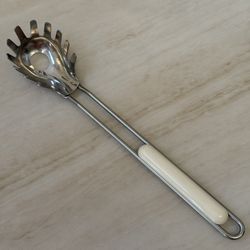 Vintage Italian Spaghetti Server INOX 18/10 Stainless Pasta Spoon Ivory Handle Kitchen Tool